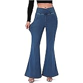 TONIRY Bell Bottom Jeans for Women High Waisted Stretchy Flare Jeans with Pockets Trendy Crossover Pull On Flare Jeggings
