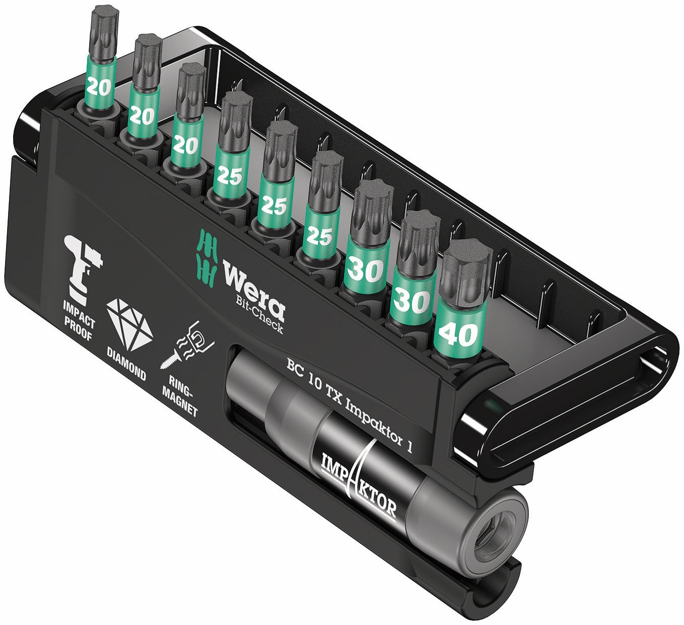 Wera Bit-Check 10 TX Impaktor 1 TriTorsion Long Life TORX® bit set for all impact drills, with Impaktor holder, 10pc, 05057688001 — image 1
