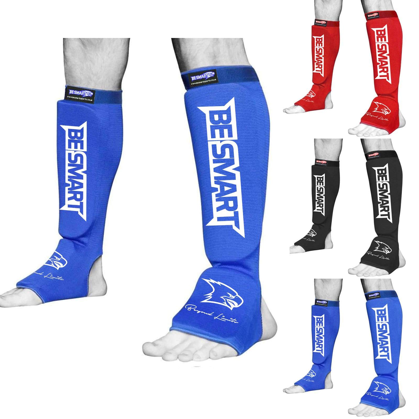 BeSmart Shin Instep Pads MMA Leg Foot Guards Muay Thai Kick Boxing Guard Protector (Blue, Large)