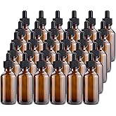 Kingrol 30 Pack Amber Glass Bottles with Glass Eye Dropper, 2 oz Dropper Bottles for Essential Oils, Perfumes, Aromatherapy