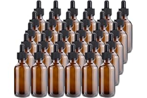 Kingrol 30 Pack Amber Glass Bottles with Glass Eye Dropper, 2 oz Dropper Bottles for Essential Oils, Perfumes, Aromatherapy