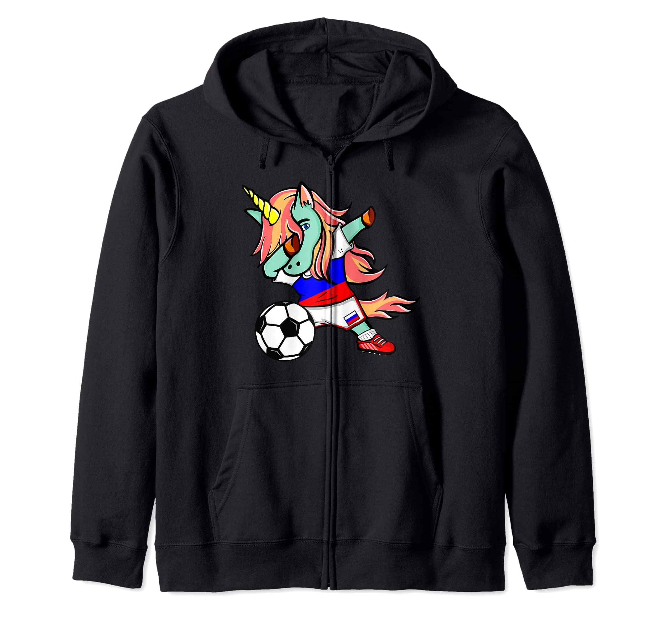 Dabbing Unicorn Russia Soccer Fans Jersey Russian Football Zip Hoodie