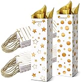 Ovveroche 20 Pack Wine Gift Bags with Handles and Tissue Paper, Gold Foil Wine Bottle Gift Bags for Holiday Party, Birthday, Wedding, Halloween, Christmas