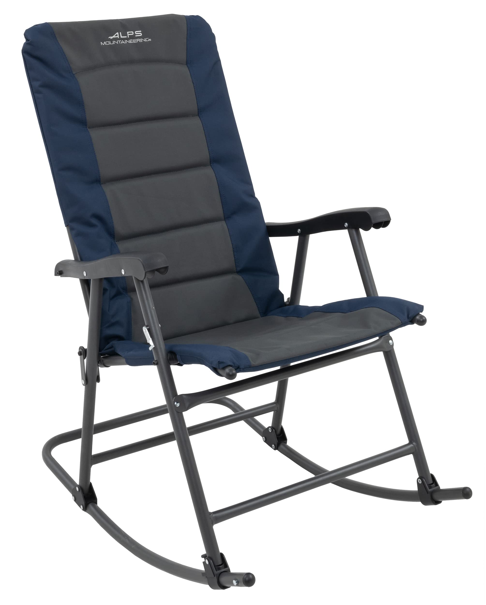 Photo 1 of 2 *** ALPS Mountaineering Outdoor Rocking Chair - Durable Folding Beach and Camp Chair with Comfortable Cushioned Polyester Fabric Over Locking Steel Frame, Navy/Charcoal - New