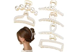 Leezmark Pearl Hair Claw Clips, Large Barrettes for Thin, Thick, Curly or Long Hair, White Jaw Clips Hair Accessories for Women and Girls