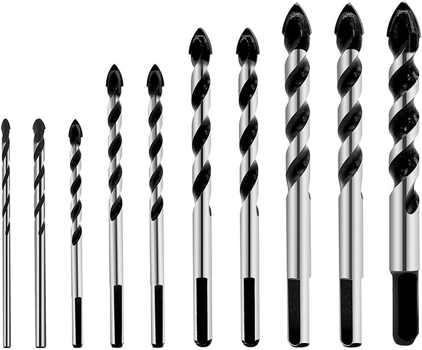 Masonry Drill Bits Tungsten Carbide Drill Bit Set, 10 Pcs Multi-Material Drill Bits for Porcelain Ceramic Tile, Concrete, Brick Wall, Glass, Mirrors, Plastic Masonry and Wood