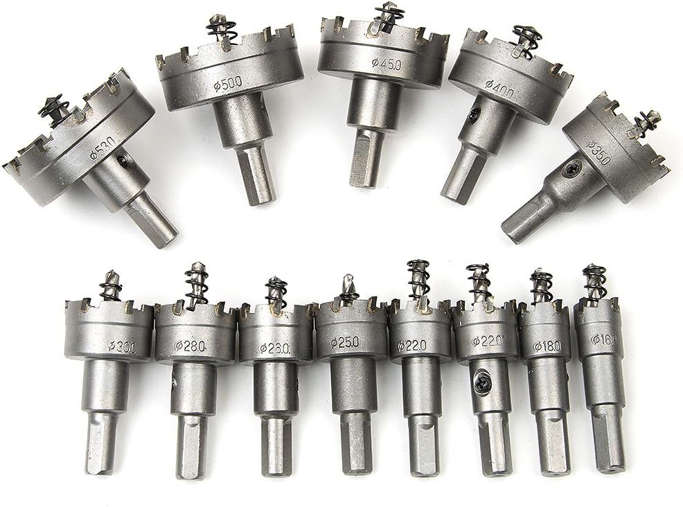 TCT Carbide Alloy Hole Saw Set, Ankoow 13Pcs 16mm-53mm Multiple-tooth Drill Bits for Cutting Thick Stainless Steel, Sheet Metal, Cast Iron, Copper, Brass, Steel Plate, Fiberglass and FRP