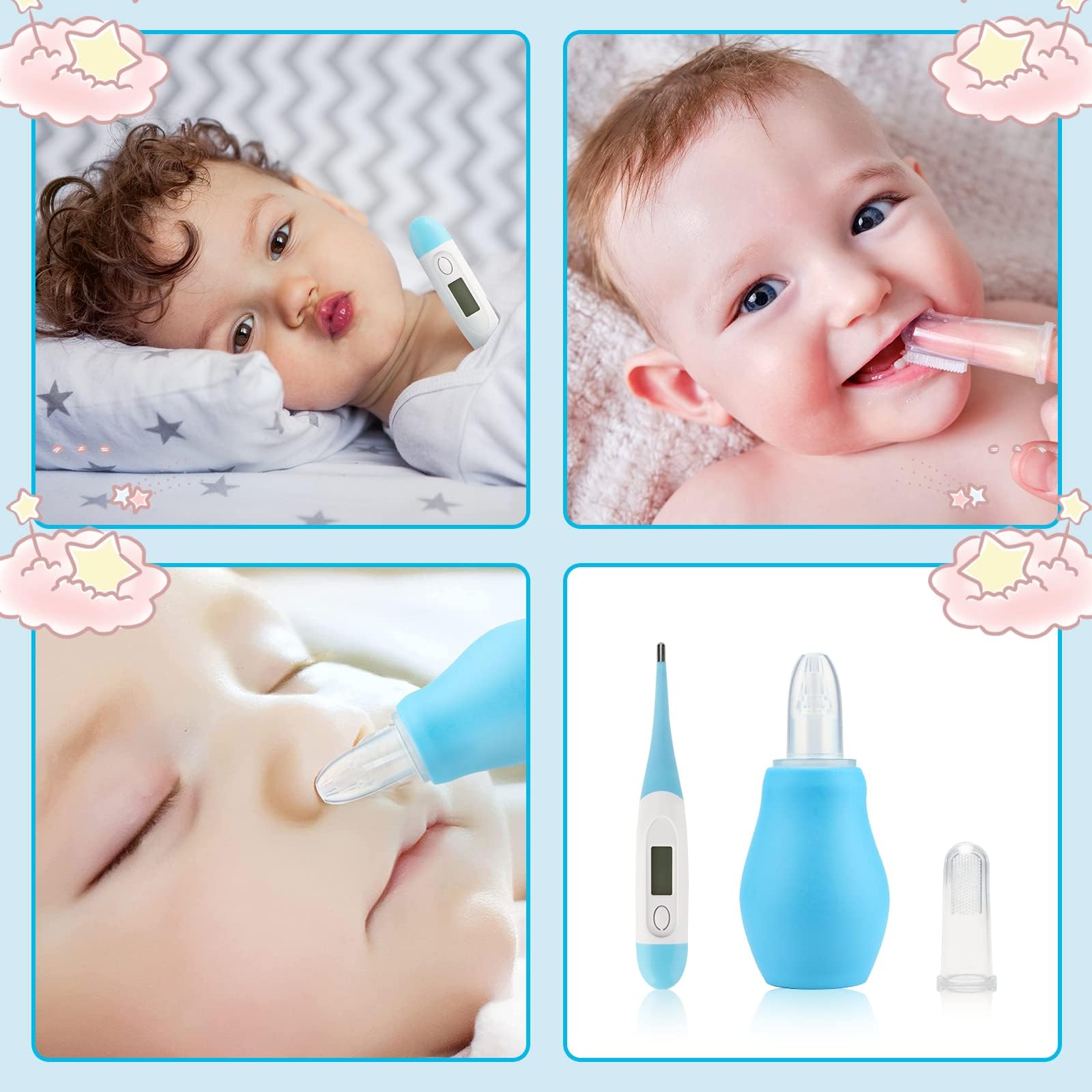 WXA Baby Grooming Kit, Infant Safety Care Set with Hair Brush Comb Nail Clipper Nasal Aspirator,Baby Essentials Kit for Newborn Girls Boys (Blue-20 in 1)