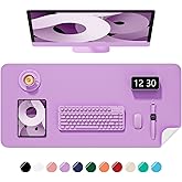 Niniubye Desk Pad, 23.6" x 13.8" PU Leather Non-Slip Desk Mat Large Mouse Pad for Desktop, Waterproof Laptop Computer Writing Mat for Office, Home, Work, Gaming, Purple