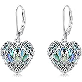 AOBOCO 925 Sterling Silver Heart Abalone Shell Leverback Earrings Jewelry Gifts for Women