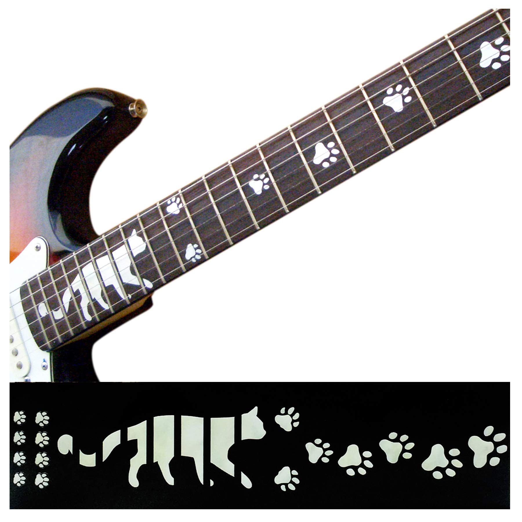 Inlay Sticker Fret Markers for Guitars - Cat Foot Prints/Paws - White Pearl, F-019CF-WT