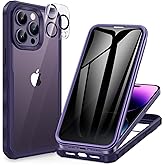 CENHUFO Privacy for iPhone 14 Pro Max Case, Full Body Phone Case with Built-in 9H Tempered Glass Privacy Screen Protector and Camera Lens Protector, Anti Peep Shockproof Bumper Cover - Deep Purple