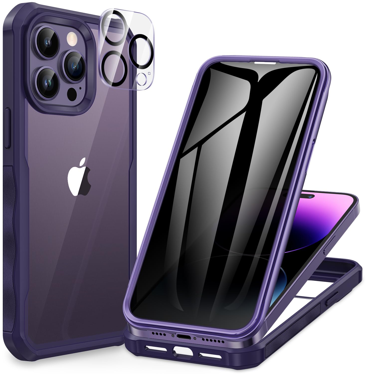 CENHUFO Compatible with iPhone 14 Pro Max Case Built-in Privacy Screen Protector with Camera Lens Protector, Shockproof Case for iPhone 14 Pro Max Privacy Case -Deep Purple — image 1