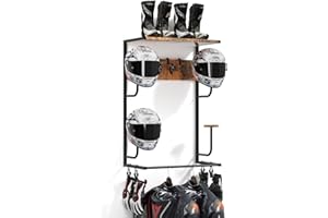 OMISRUIS Motorcycle Helmet Holder Wall-Mounted Helmet Rack with 4 Glove Chips& Hooks - Rustic Bike Helmets Storage Organizer, Universal Wall Mount for Helmets, Gear, Clothes, Accessories，Retro