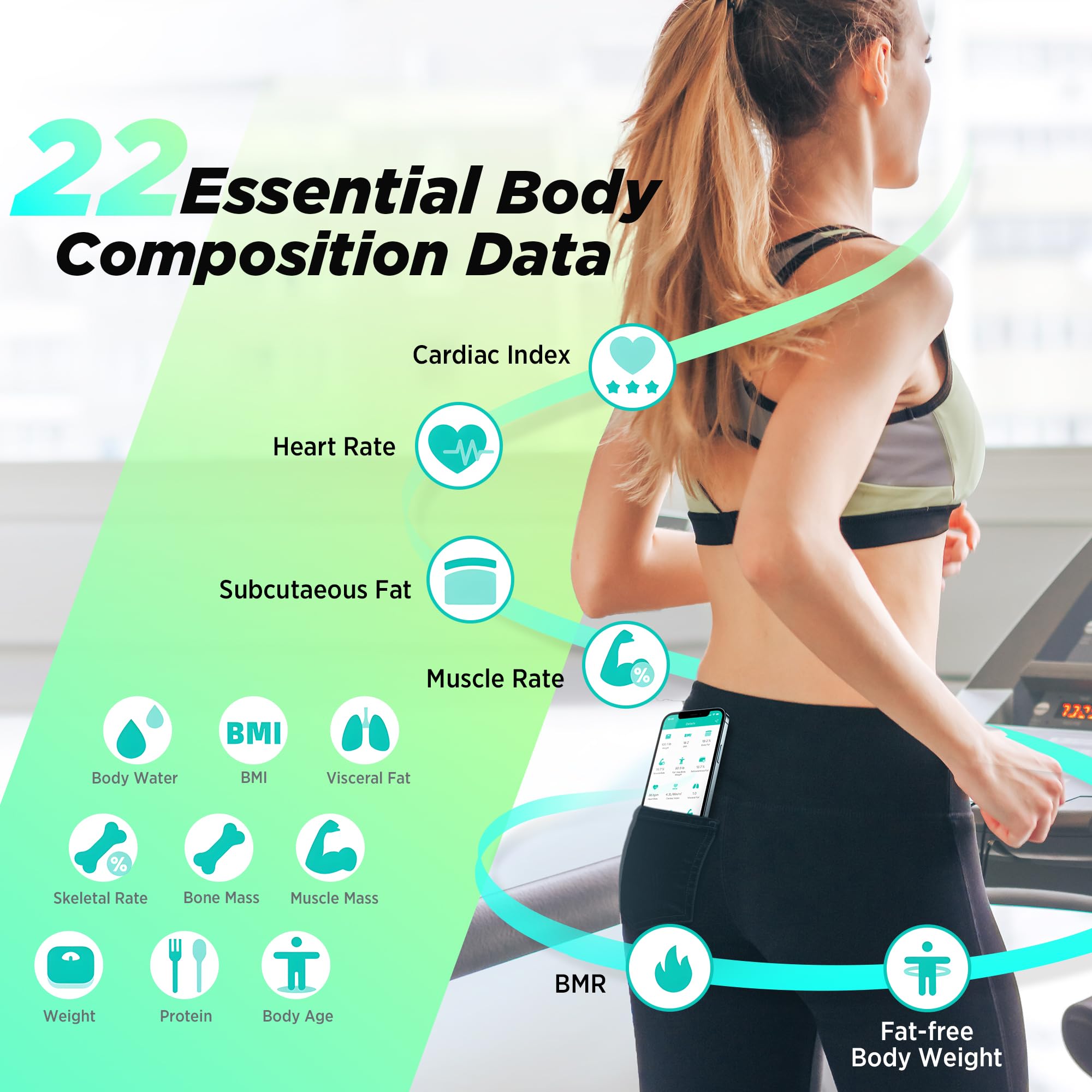 RunSTAR Körperfettwaage mit hohe Genauigkeit, Personenwaage digital mit großem Display, Waage Personen für 15 Körperzusammensetzungsmetriken, mit App-Synchronisierung, 180 kg/400 lb, Schwarz 4