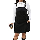 MakeMeChic Women's Plus Size Christmas Overall Dress Leopard Print Pinafore Adjustable Strap Short Dress Black X-Large