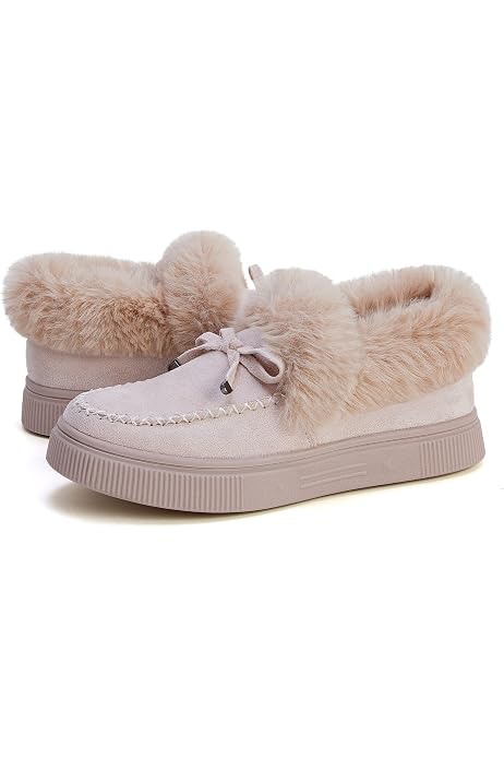 snow faux fur platform slip on loafer boots