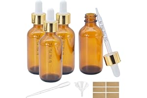 Zkupanx 4 PACK 2 oz Amber Glass Dropper Bottle with Measured Dropper, 60 ml Leak-proof Tincture Bottles with Dropper, Droppers for Oils with 1 Funnel & 6 Labels & 1 Long Pipette