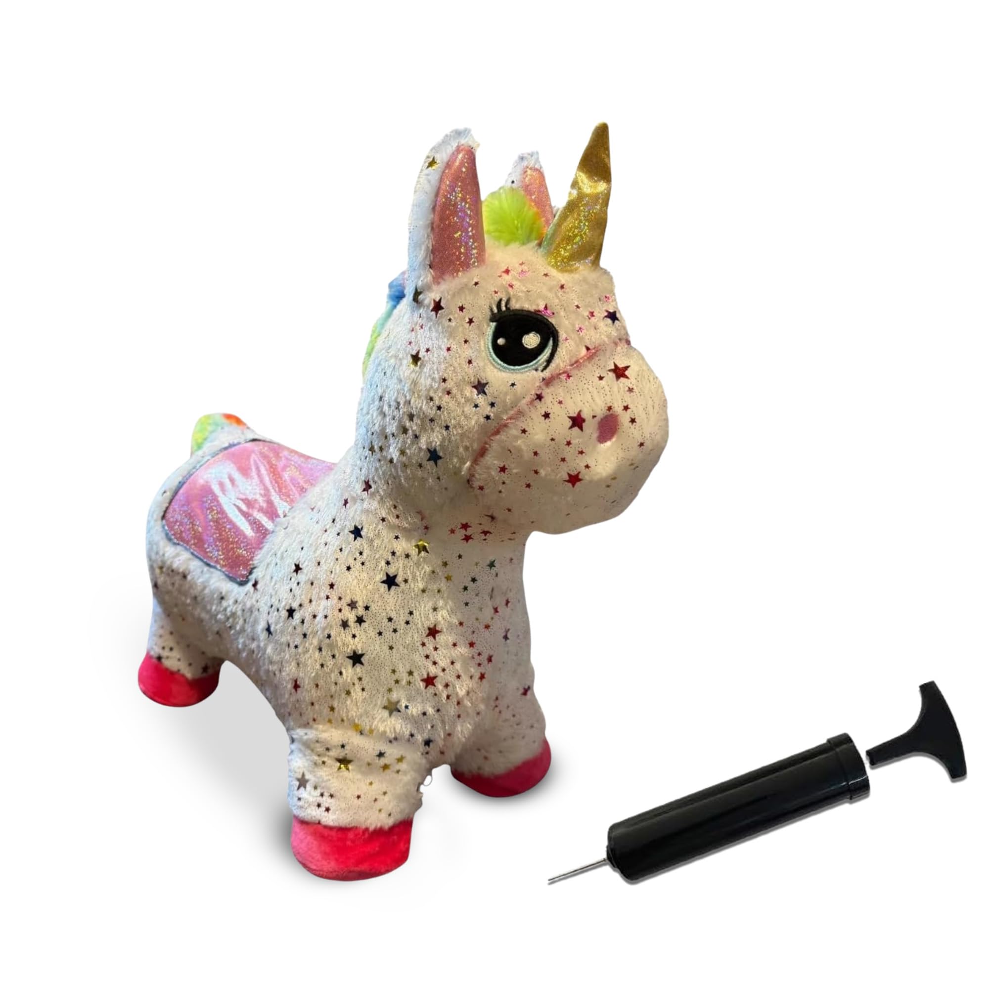 Bouncy Pals Hopper Toys – Plush Ride-On Inflatable Animals with Pump, Soft & Stable Bouncy Friends for Kids Age 2–5 – Dragon, Unicorn, Cow & Lion – Indoor & Outdoor Active Play Gifts - Unicorn