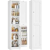 HIFIT 71" Tall Narrow Storage Cabinet with 2 Reversible Doors, Small Kitchen Pantry Cabinet with Adjustable Shelves & Spice Rack, Slim Storage Cabinets for Bathroom, Living Room, Entryway, White