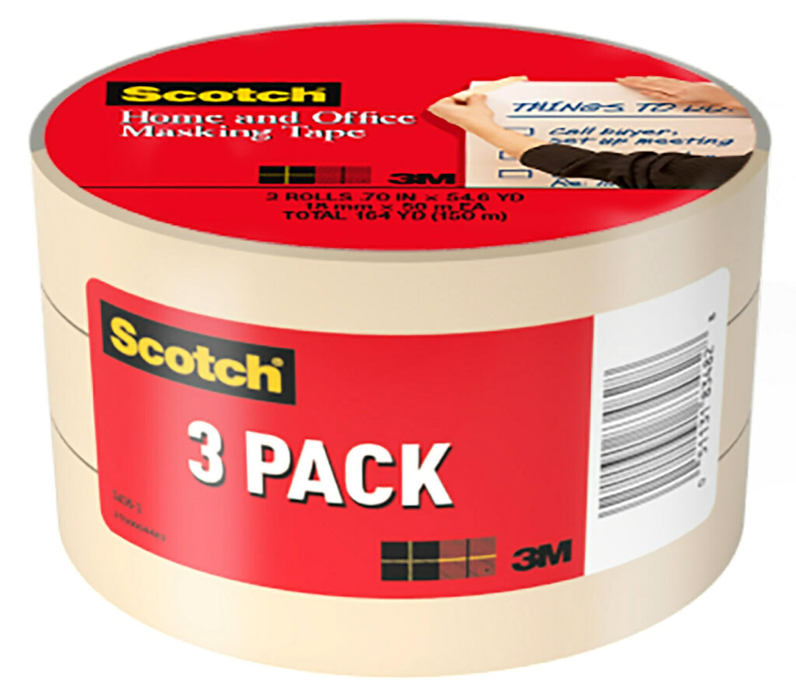 Scotch Masking Tape, 3 Rolls, 0.70 in x 54.6