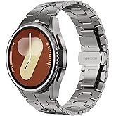 FULLIFE Compatible with Samsung Galaxy Watch 7 6 5 4 FE 40mm 44mm Band for Men, Stainless Steel with Folding Clasp No Gap Galaxy Watch 6 Classic/5 Pro/4 Classic Band 47mm 45mm 42mm 46mm, Titanium