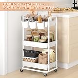 JIUYOTREE 3-Tier Plastic Rolling Storage Cart with Lockable Wheels White view 3