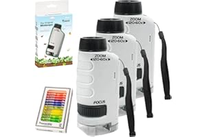 KEIKEYO Miniscopes Kids, Pocket Scope Magnifier 8X, The Original Miniscope Kids 2 Pack, 60x-180x Led Lighted Pocket Microscope, Mini Handheld Microscope, Little Scientist Portable Microscope (3*White)