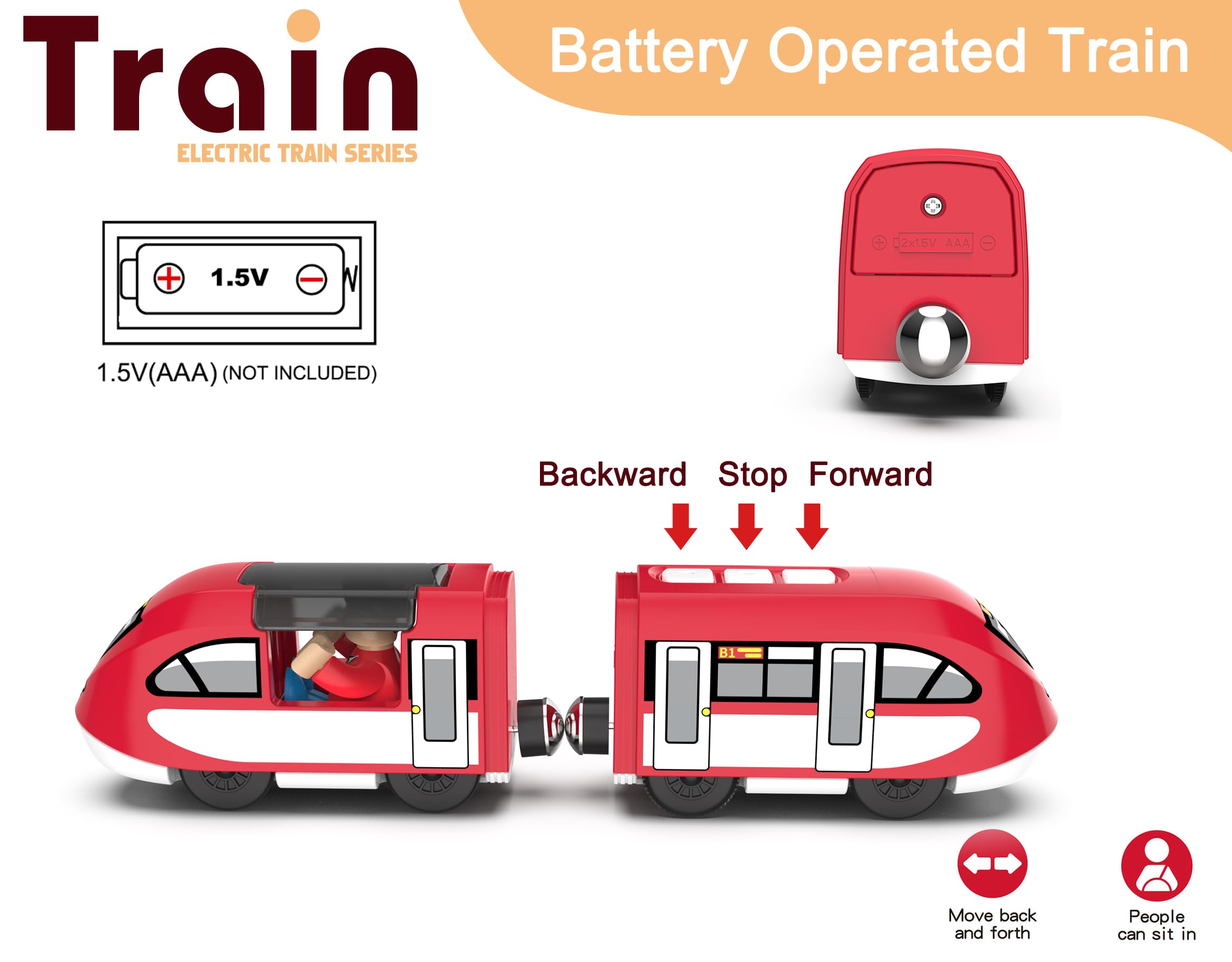 赤い電動アクション機関車列車 木製線路用 電池式電車 幼児向け 磁気列車セット トーマス、ブリオ、チャギントン、3歳以上の子供用電車に対応