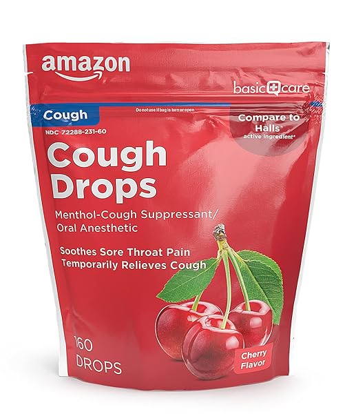 AMAZON BASIC CARE CHERRY COUGH DROPS, 160 COUNT (PREVIOUSLY SOUNDHEALTH)