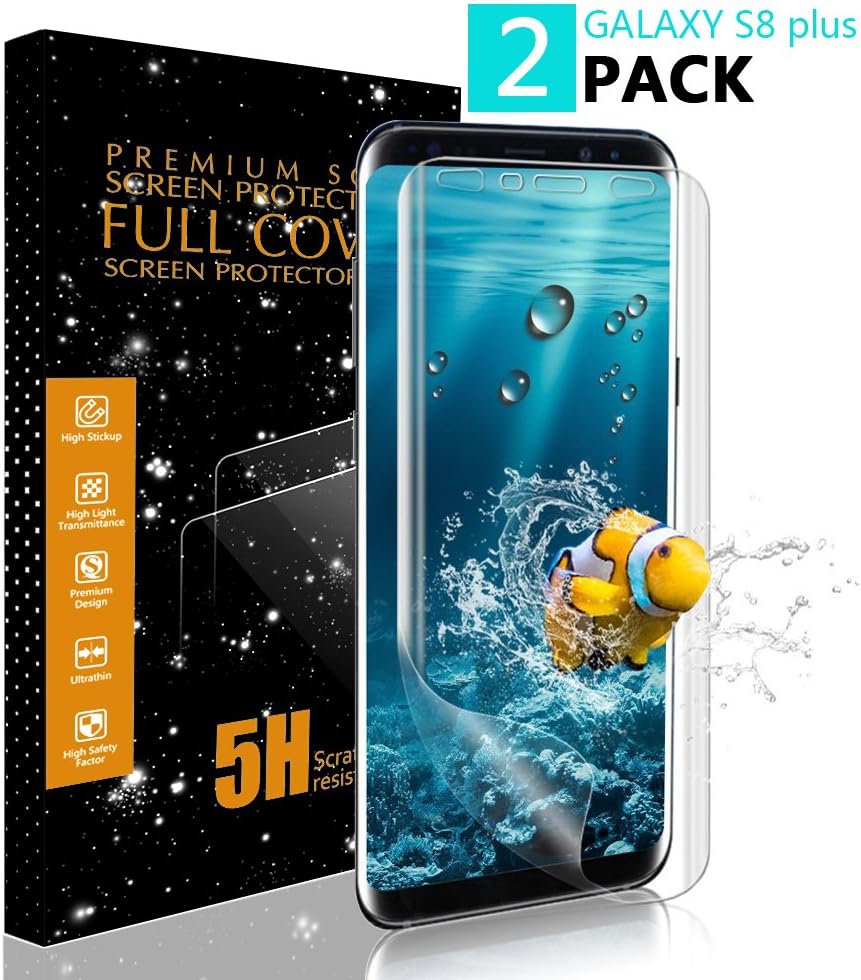 Bigear Galaxy S8 Plus Screen Protector, 2 PACK Not Glass/Full Coverage/Case Friendly/Bubble-Free/Anti-Scratch Wet Applied HD Clear Film Screen Protector for Samsung Galaxy S8 Plus