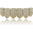 JINAO Grillz Diamond Grills for Your Teeth for Men Women 18K Gold Plated Iced Out Macro Pave Cubic Zirconia Mouth Grill with Extra Molding Bars Included