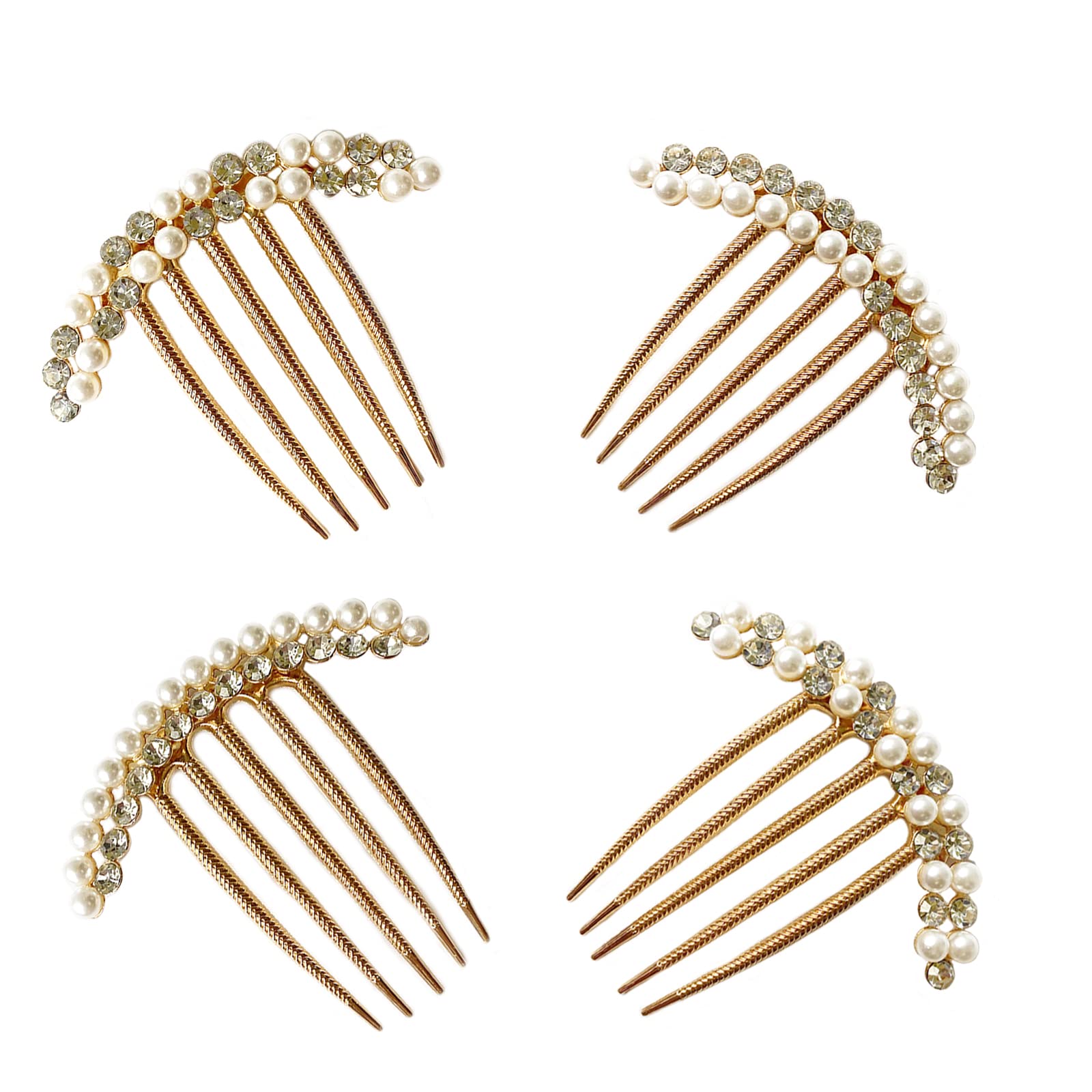 Briskyto Hair Comb,4 Pack 5 Teeth Vintage Gold Pearl Hair Comb Rhinestones Hairpins Hair Clips