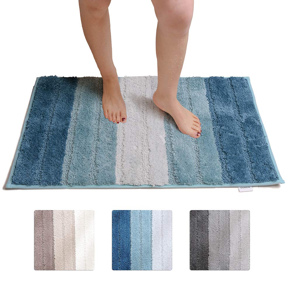 Guken Bathroom Rugs Non Slip Microfiber Shower Mat Stripe Soft And Druable Bath Rugs For Bathroom Or Kitchen 17 X 25 Blue Home Kitchen Cjp Org In