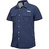 Haimont Men's Fishing Shirts Sun Protection Button Down Hiking Travel Camping Shirt Short Sleeve UV UPF50+ Top