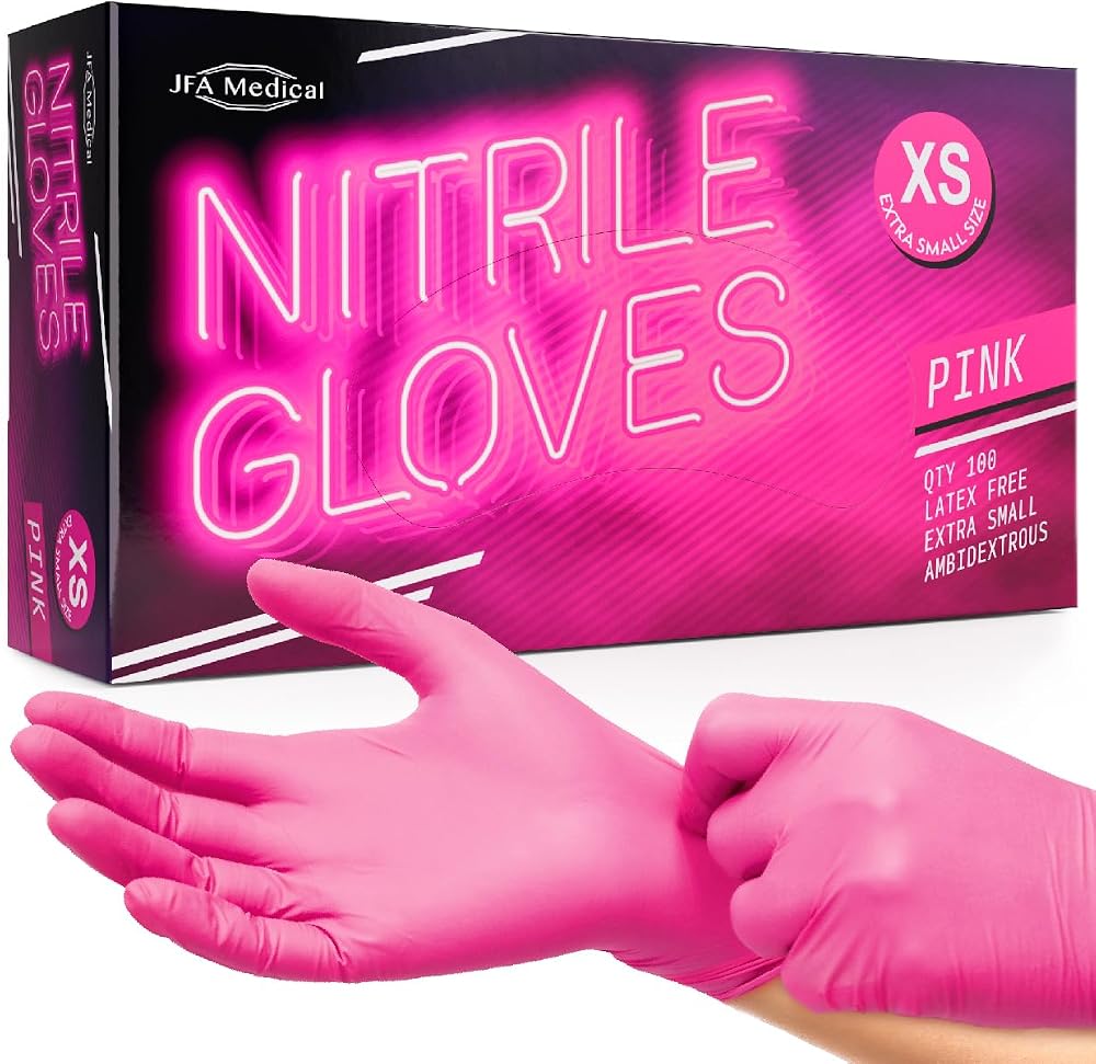 JFA Medical Disposable Pink Nitrile Gloves Extra Small Box of 100