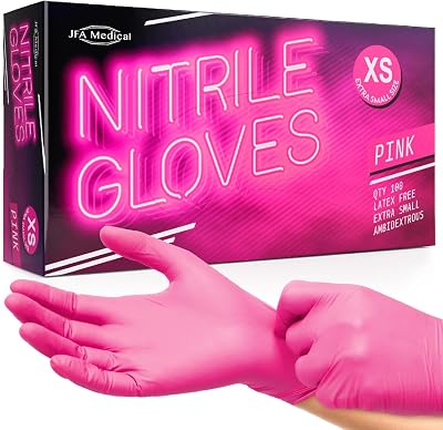 JFA Medical Disposable Pink Nitrile Gloves Extra Small Box of 100