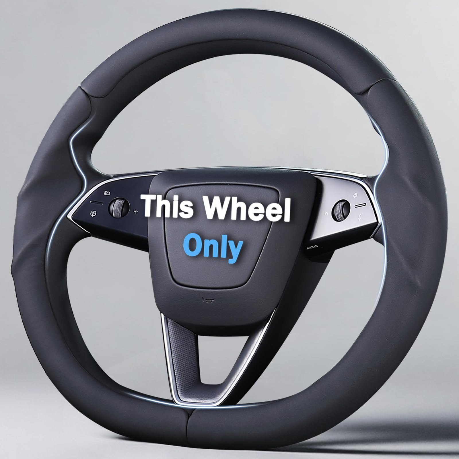 Photo 1 of Steering Wheel Cover for Tesla Model 3 2024-Present Highland/Tesla Model Y Juniper 2025-Present, Leather Steering Wheel Cover for Tesla Model 3 Highland/Y Juniper Accessories, Black