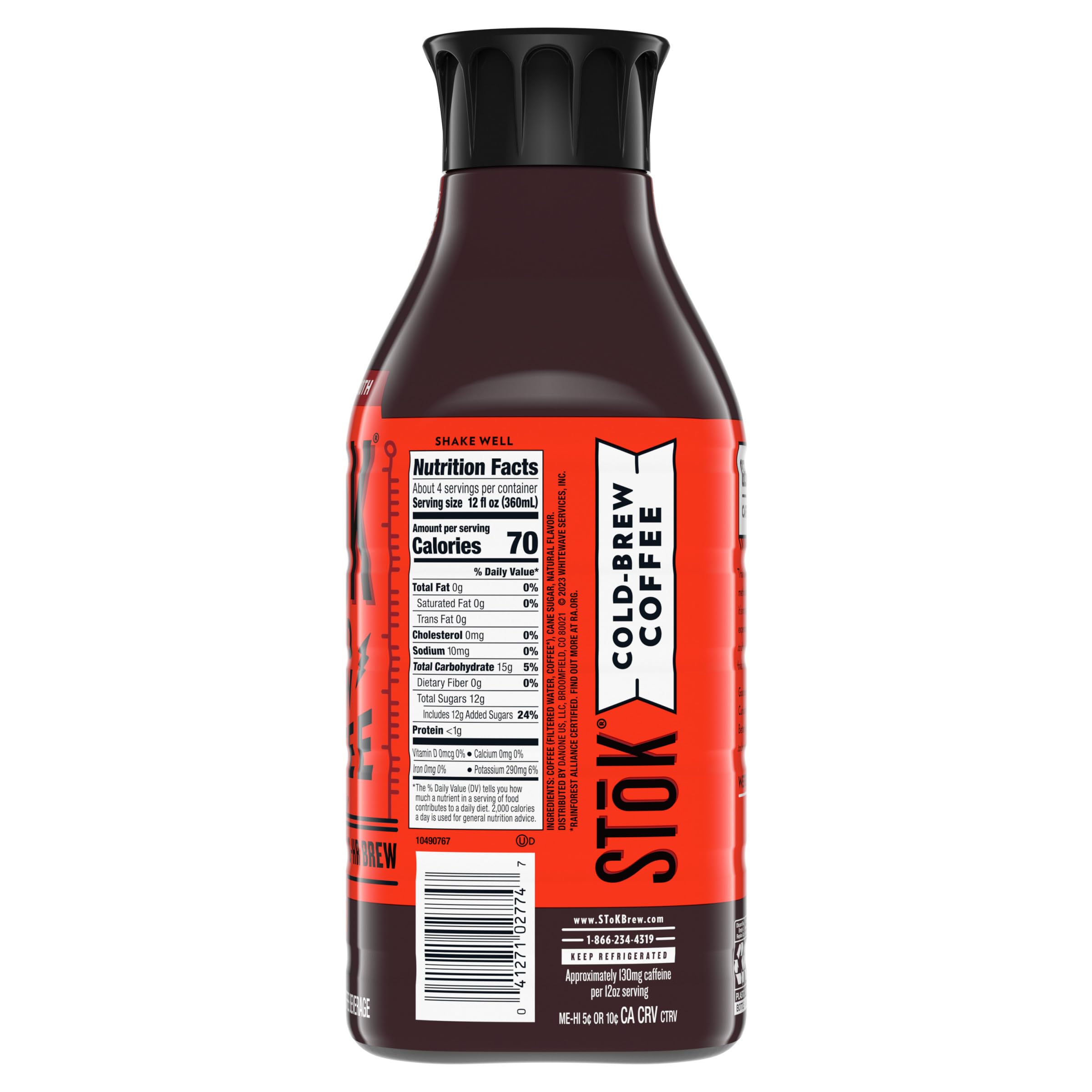 SToK Cold Brew Coffee, Not Too Sweet, Arabica-Based Blend, Dark Roast Brewed Low and Slow; Sweetened, Black Coffee, 48 FL OZ Bottle