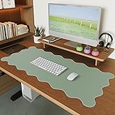 iCasso Leather Desk Pad,Extra Large Mouse Pad for Laptop,Cute Scalloped Nail Table Mat for Women Girl,Non-Slip Keyboard Mat Green,Waterproof PU Desk Cover Mat for Office Home Dorm Travel