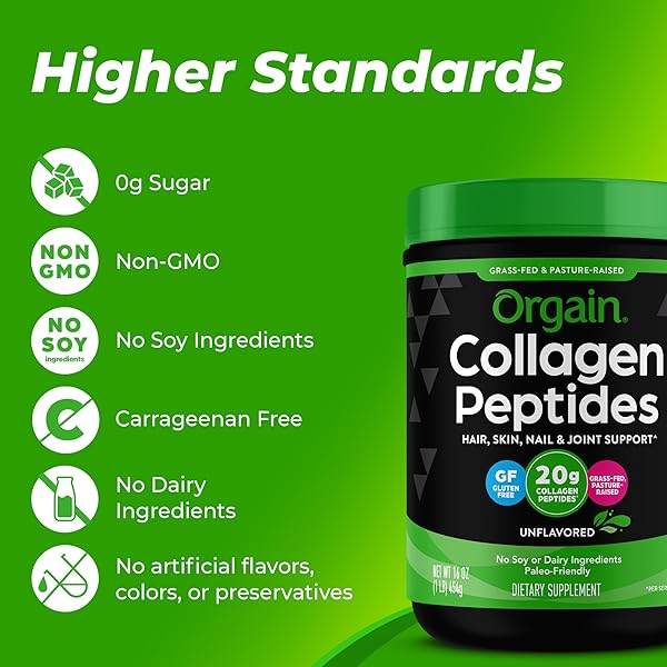 ORGAIN HYDROLYZED COLLAGEN PEPTIDES POWDER FOR WOMEN & MEN, 20G GRASS FED COLLAGEN, UNFLAVORED – HAIR, SKIN, NAIL, & JOINT SUPPORT SUPPLEMENT, PALEO & KETO, NON-GMO, TYPE I AND III, 1LB