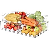 Greenby Refrigerator Organizer Bins with Pull-out Drawer 6 Pack Stackable Clear Fridge Drawer Organizer Fruit Vegetable Storage Containers for Kitchen Pantry Organization (2 Large+4 Medium)