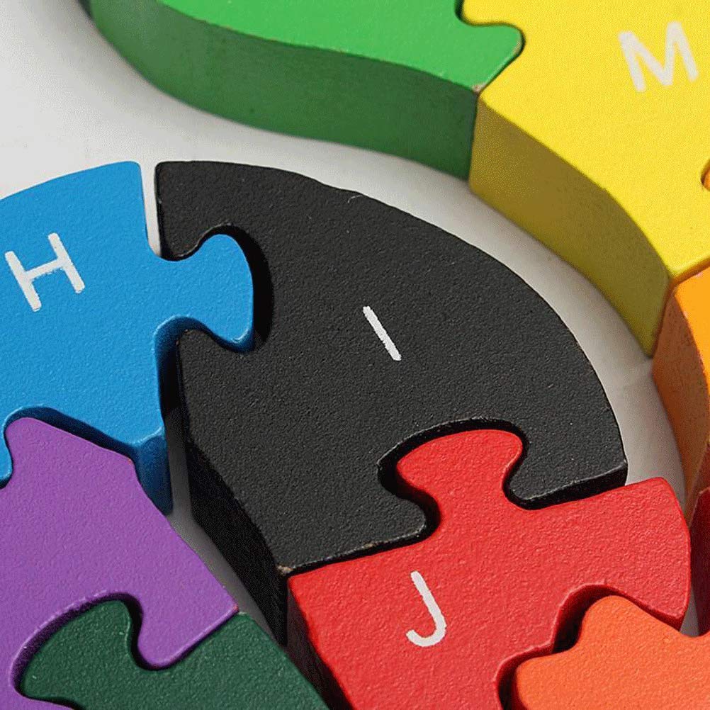 Johouse Blocks Jigsaw Puzzles, Wooden Alphabet Jigsaw Puzzle Wooden Building Blocks Animal Wooden Puzzle for Children’s Puzzles Toys - Snake & Elephant