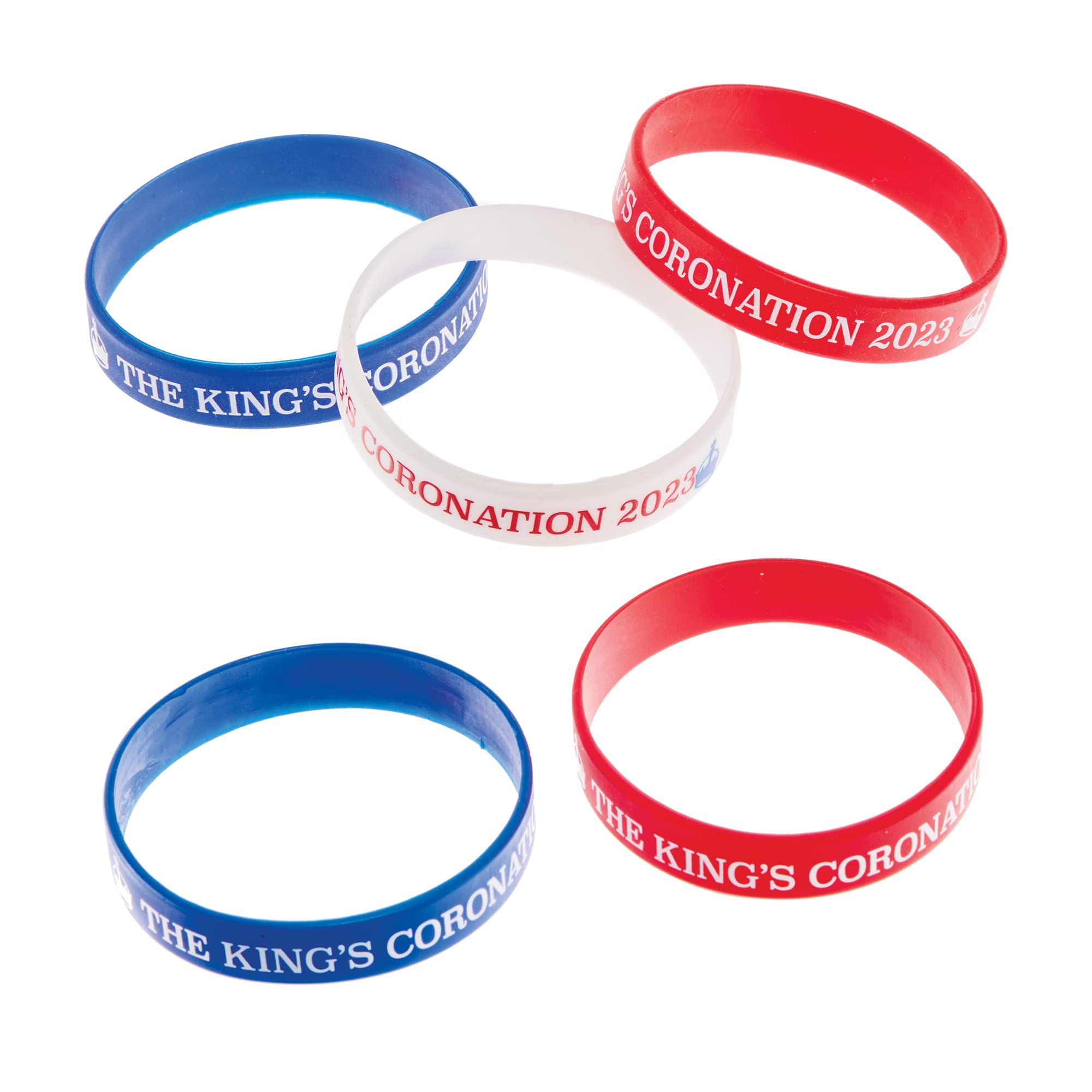 Baker Ross CN126 Kings Coronation Commemorative Wristbands - Pack of 12, Small Toy Party Bag Fillers for Coronation Parties