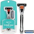 Amazon Basics 3-Blade MotionSphere Razor for Men with Dual Lubrication, Handle & 2 Cartridges (Cartridges fit Amazon Basics Razor Handles only) (Previously Solimo)
