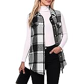 Am Direct Women's Plaid Flannel Sleeveless Shacket Button Down Vest Shirt Jacket With Pockets