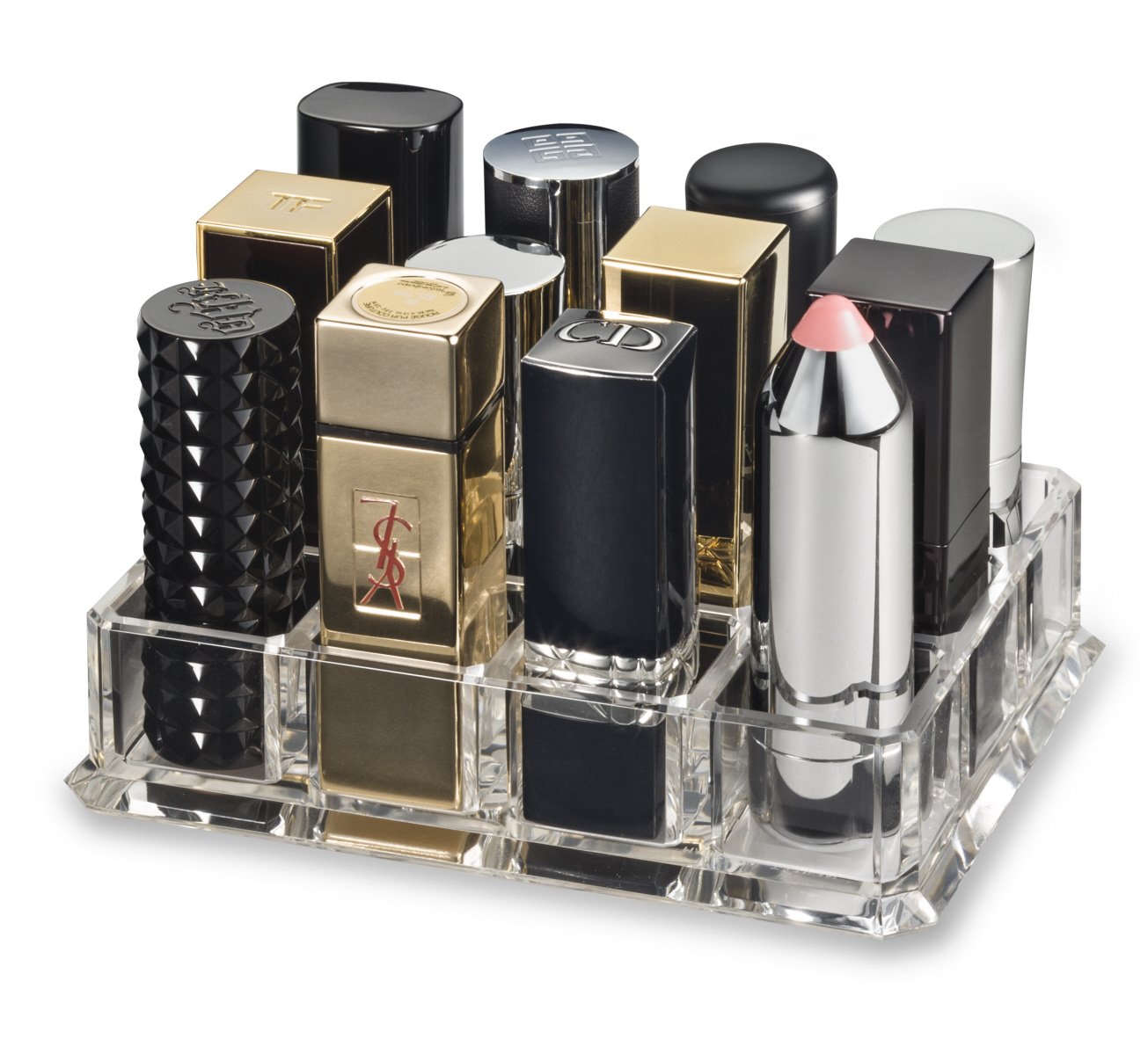 byAlegory Acrylic Lipstick Makeup Organizer Designed For Larger Base Lipsticks | 12 Space Cosmetic Storage (CLEAR)