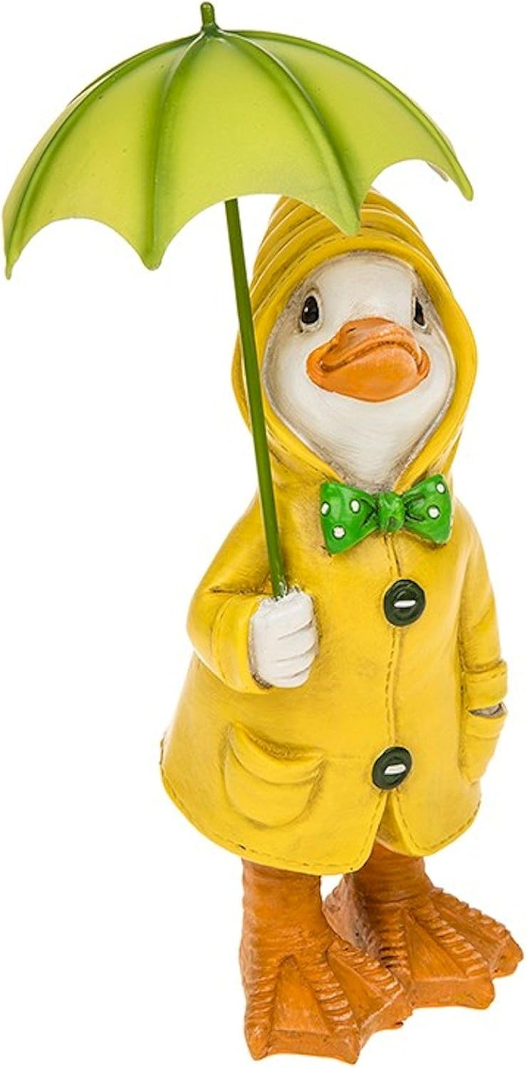 Puddle Duck Standing with Green Umbrella Ornament Amazon.co.uk Garden