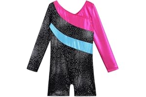 BAOHULU Gymnastics Leotards for Toddler Girls Long Sleeve Sparkle Stripes Tank Biketards Dance Unitards