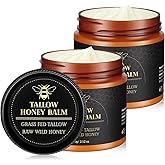 Beef Tallow for Skin, Tallow and Honey Balm, Organic Grass-Fed Tallow Balm & Raw Wild Honey for Face and Body Moisturizer (2PCS)